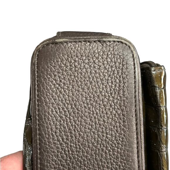 Brighton olive green croc shoulder bag side card pocket zipped section.medium - Picture 6 of 14